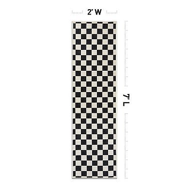 World Rug Gallery Contemporary Checkered Weather Resistant Reversible Rug