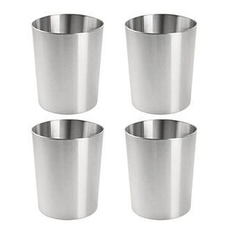 iDesign 4 pc Small Round Stainless Steel Bathroom Wastebasket Set