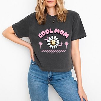 S.W.Smiley Cool Mom Flower - Womens Boxy Crop Top