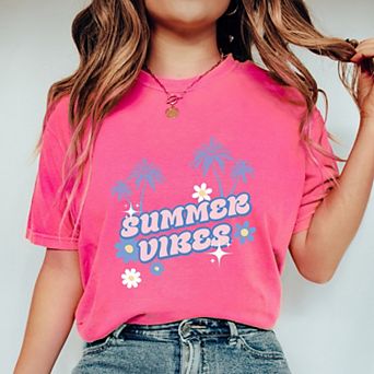 Simply Sage Market Summer Vibes Palm Trees Floral Garment Dyed Tee