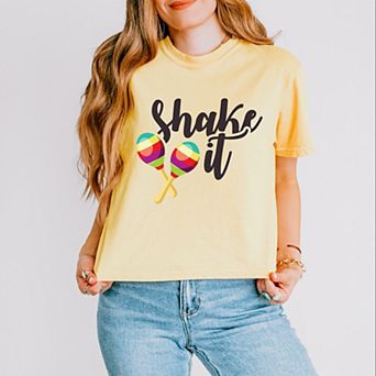 Shake It Maracas - Women's Boxy Crop Top Graphic T-Shirt