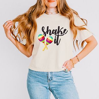 Shake It Maracas - Women's Boxy Crop Top Graphic T-Shirt
