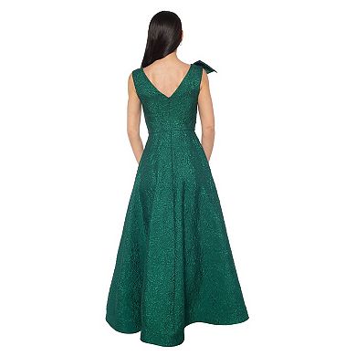 Women's Marina Jacquard Bow Strapless Brocade Dress