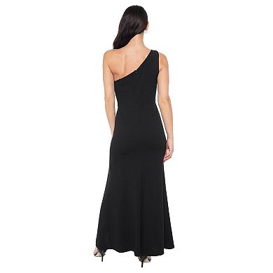 Women's Marina Scuba Crepe One Shoulder Ruffle Gown