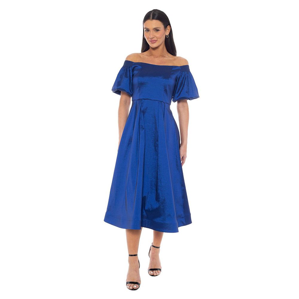 新品♡ MEDI OFF SHOULDER PUFF SLEEVE DRESS Women's Marina Off Shoulder Puff Sleeve Midi Dress