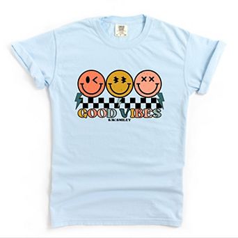 Simply Sage Market S.W.Smiley Checkered Good Vibes Smiley Face Garment Dyed Tee