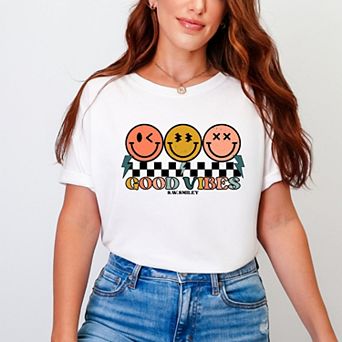 Simply Sage Market S.W.Smiley Checkered Good Vibes Smiley Face Garment Dyed Tee