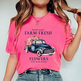 Simply Sage Market Farm Fresh Flowers Truck Garment Dyed Tee