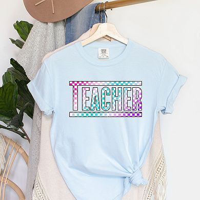 Simply Sage Market Teacher Checkered Colorful Garment Dyed Tee