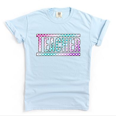 Simply Sage Market Teacher Checkered Colorful Garment Dyed Tee