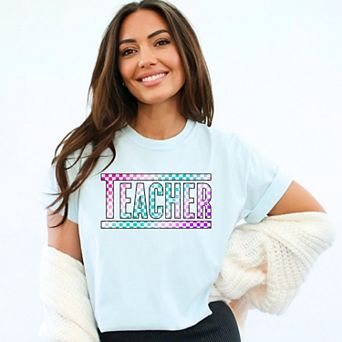 Simply Sage Market Teacher Checkered Colorful Garment Dyed Tee