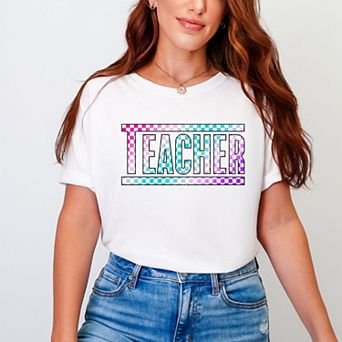 Simply Sage Market Teacher Checkered Colorful Garment Dyed Tee