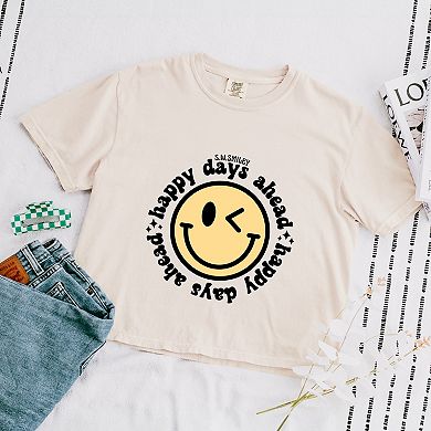 Simply Sage Market S.W.Smiley Happy Days Ahead Smiley Face Boxy Crop Top