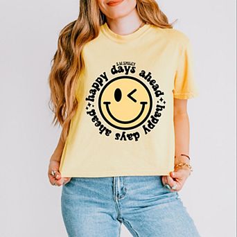 Simply Sage Market S.W.Smiley Happy Days Ahead Smiley Face Boxy Crop Top