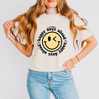 Simply Sage Market S.W.Smiley Happy Days Ahead Smiley Face Boxy Crop Top