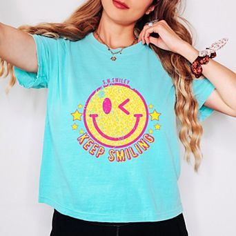 Simply Sage Market S.W.Smiley Keep Smiling Happy Face Boxy Crop Top