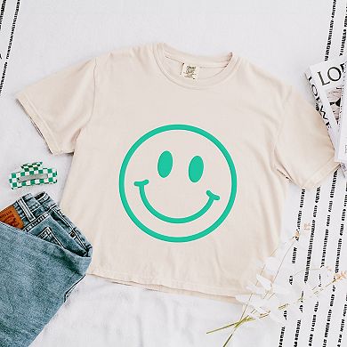 Simply Sage Market Smiley Face Outline Puff Print Boxy Crop Top