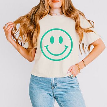 Simply Sage Market Smiley Face Outline Puff Print Boxy Crop Top