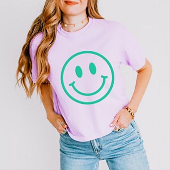 Simply Sage Market Smiley Face Outline Puff Print Boxy Crop Top