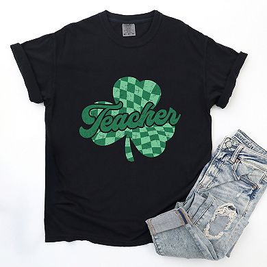Simply Sage Market Teacher Checkered Shamrock Garment Dyed Tee
