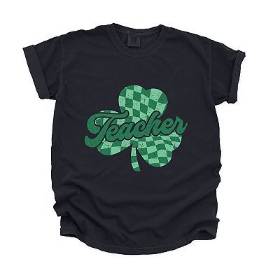 Simply Sage Market Teacher Checkered Shamrock Garment Dyed Tee