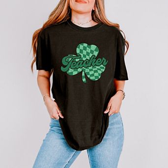 Simply Sage Market Teacher Checkered Shamrock Garment Dyed Tee