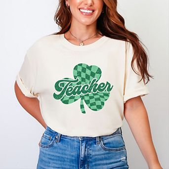 Simply Sage Market Teacher Checkered Shamrock Garment Dyed Tee