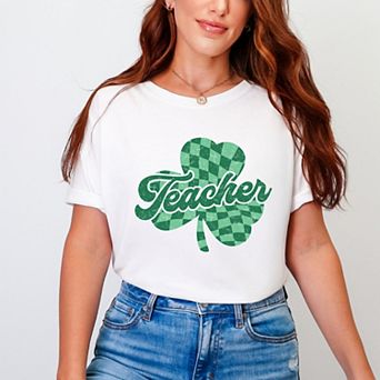 Simply Sage Market Teacher Checkered Shamrock Garment Dyed Tee