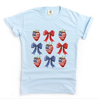 Simply Sage Market Coquette Bows And USA Strawberries Garment Dyed Tee