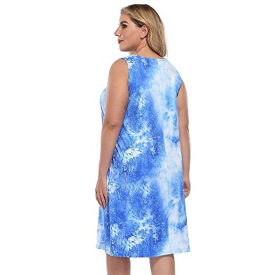 Womens Tie Dye Dress Plus Size Casual Boho Sundress Summer Sleeveless Dresses