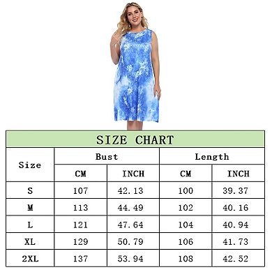 Womens Tie Dye Dress Plus Size Casual Boho Sundress Summer Sleeveless Dresses