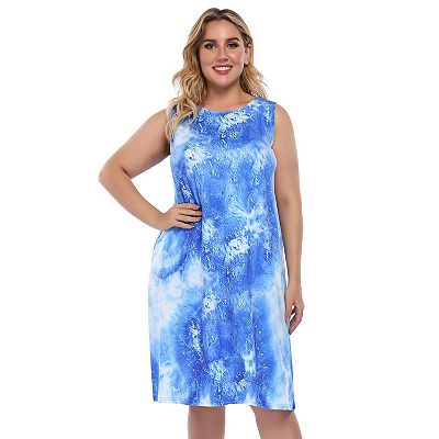 Womens Tie Dye Dress Plus Size Casual Boho Sundress Summer Sleeveless  Dresses