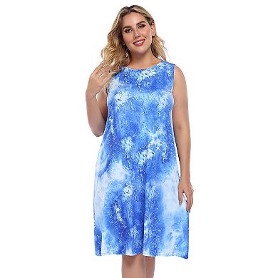 Womens Tie Dye Dress Plus Size Casual Boho Sundress Summer Sleeveless Dresses