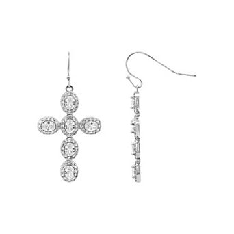 PRIMROSE Fine Silver-Plated Cubic Zirconia Cross Drop Earrings