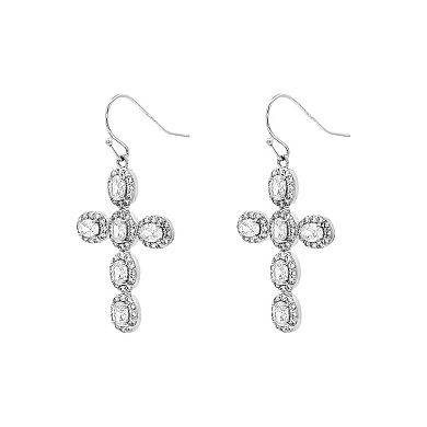 PRIMROSE Fine Silver-Plated Cubic Zirconia Cross Drop Earrings