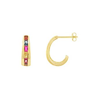 PRIMROSE 14k Gold Flash Plated Multi-Color Cubic Zirconia C-Hoop Earrings