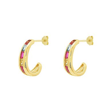 PRIMROSE 14k Gold Flash Plated Multi-Color Cubic Zirconia C-Hoop Earrings