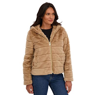 Women's Sebby Collection Reversible Faux Fur Hooded Zip Front Jacket
