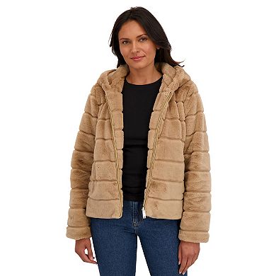 Women's Sebby Collection Reversible Faux Fur Hooded Zip Front Jacket