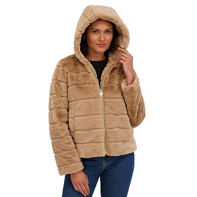 Women's Sebby Collection Reversible Faux Fur Hooded Zip Front Jacket