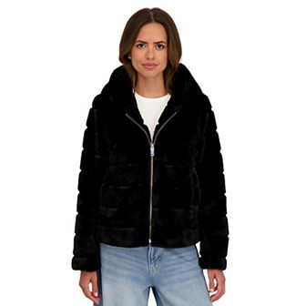 Women's Sebby Collection Reversible Faux Fur Hooded Zip Front Jacket