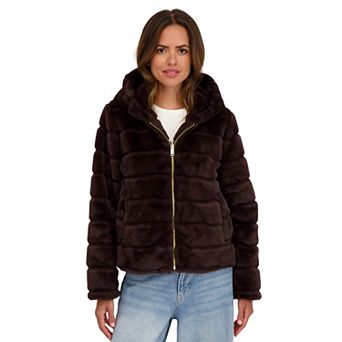 Women's Sebby Collection Reversible Faux Fur Hooded Zip Front Jacket