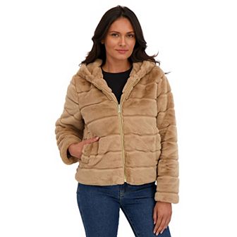 Women's Sebby Collection Reversible Faux Fur Hooded Zip Front Jacket
