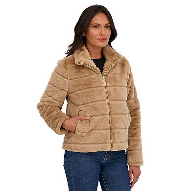 Women's Sebby Collection Reversible Faux Fur Short Zip Front Jacket