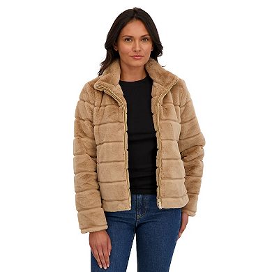 Women's Sebby Collection Reversible Faux Fur Short Zip Front Jacket
