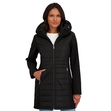 Women's Sebby Collection Mixed Media Softshell Hooded Jacket