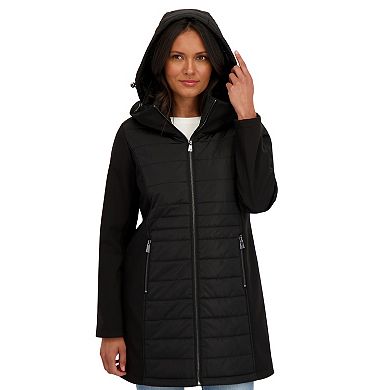 Women's Sebby Collection Mixed Media Softshell Hooded Jacket