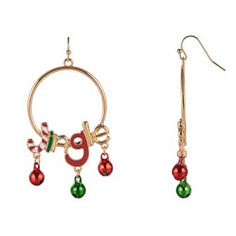 Gold Tone Jingle Ring Bell Drop Earrings