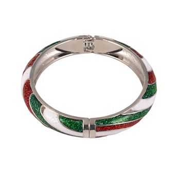 Silver Tone Glitter Enamel Hinge Bangle Bracelet