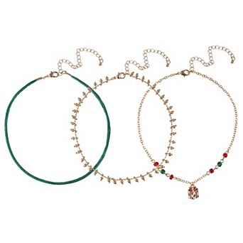 Gold Tone 3 pc Holiday Choker Necklace Set